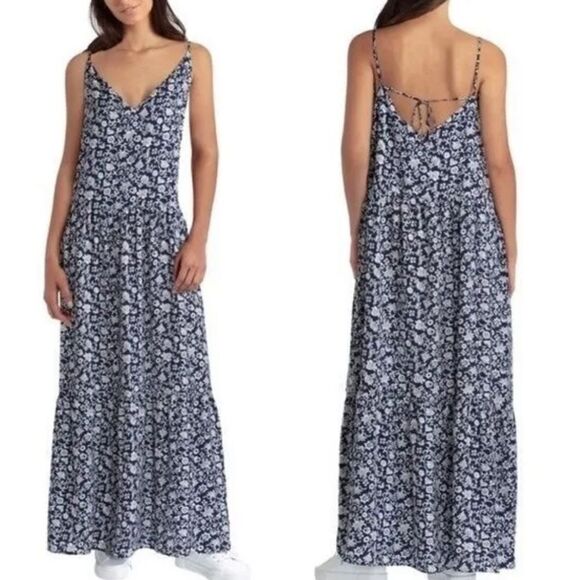 Gigi Parker Floral Batik Tiered Maxi‎ Dress Navy White Size XS - Picture 2 of 10